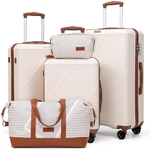 CONCEPTEN Luggage Sets 5 Piece, Suitcases with Wheels, Lightweight Travel Luggage Set with TSA Lock, ABS Hardshell Carry On Suitcase Set, White, 5PCS, Suitcases with Wheels