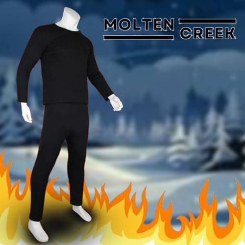 Molten Creek® Men's Thermal Underwear Set, Extra Warm Thermal, Top Bottom Long Johns Set, Vests & Trousers for Winter, Soft & Breathable (Black- Full Sleeve Set, S) — view 2