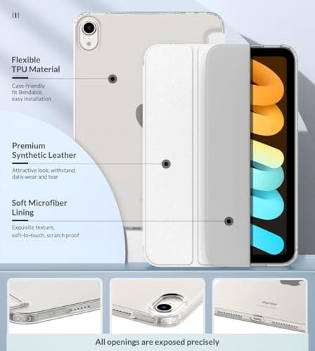 MoKo Case for iPad Mini (A17 Pro) 7th/6th Gen 2024/2021, White — view 6