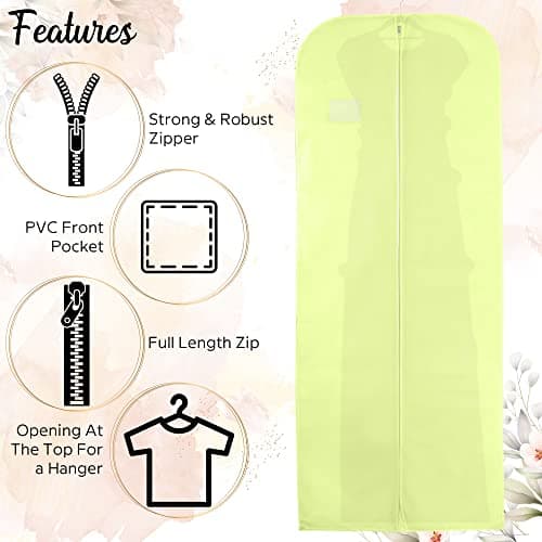 Wedcova Dress Bag | Hanging Garment Bags | Full Length Travel Protector | Wedding Clothes Storage Cover with Zipper for Women | Pack of 3 Covers | 72 Inch | Yellow — view 6