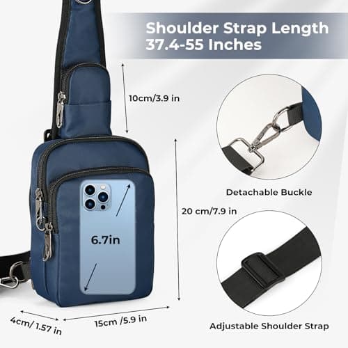 BROADREAM Small Sling Cross Body Chest Bag Shoulder Bags for Men Women,Water Resistant Crossbody Man Bag with Zipper Lock & RFID Blocking — view 5