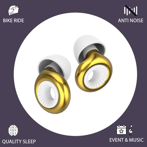 Reusable Ear Plugs for Sleep - Noise Cancelling, Snoring, Travel, and Concerts | 25dB Hearing Protection with Noise Reduction | Comes with 8 Ear Tips and XS/S/M/L - Black (Gold) — view 2