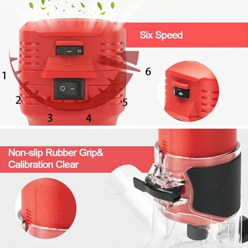 TEENO Compact Electric Hand Wood Trimmer 800W 15000-32000 RPM,with Dust Cover,6 Variable Speeds,Profession Router Trimmer with 5PCS 1/4" Shank Router Bits,Includes Base 6/6.35mm — view 4