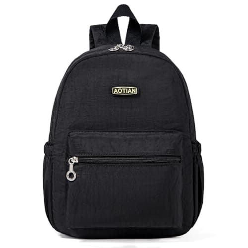 AOTIAN Mini Backpack for Women, Durable Nylon Small Daypack, Black