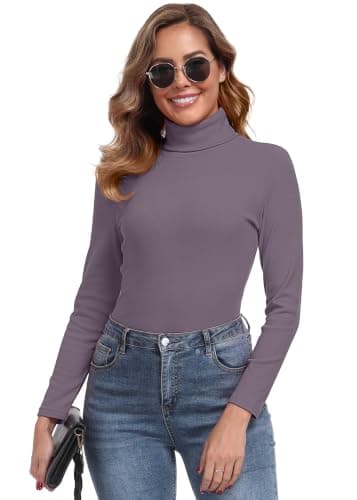 IWOLLENCE Turtleneck Women Thermal Tops Polo Neck Jumpers (Purple, S) — view 2