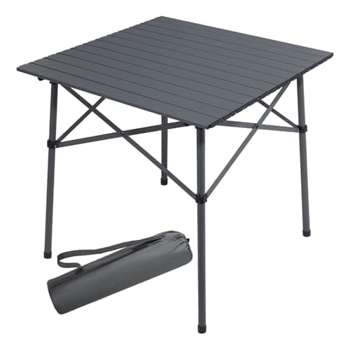 Portal Aluminium Folding Camping Table 70x70cm Square Roll Up Top 4 Person Compact Garden Table with Carry Bag for Picnic Camp Backyard BBQ