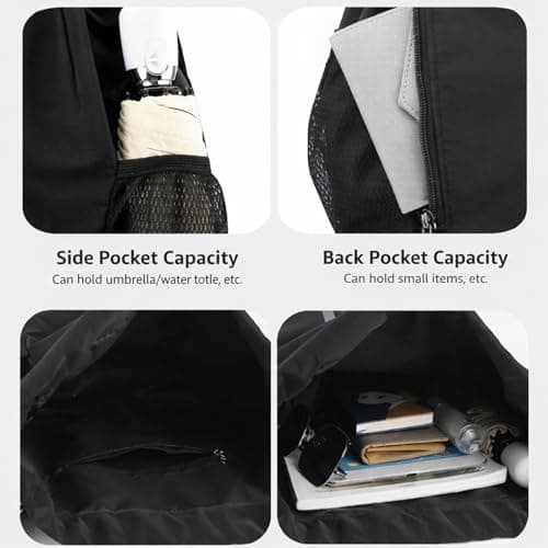 RubyTint Drawstring Gym Bag-Waterproof Sports Backpack with Shoe Compartment and Wet Dry Separation, Large Unisex Swimming Bag with Mesh Fabric and Adjustable Shoulder Straps (black) — view 3