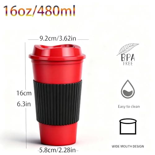 Yisituo Plastic Coffee Cups with Lids, 12 Pack 480ml Reusable Tumblers for Adults, for Hot & Cold Drinks, Microwaveable Travel Mugs (12, Vivid) — view 2