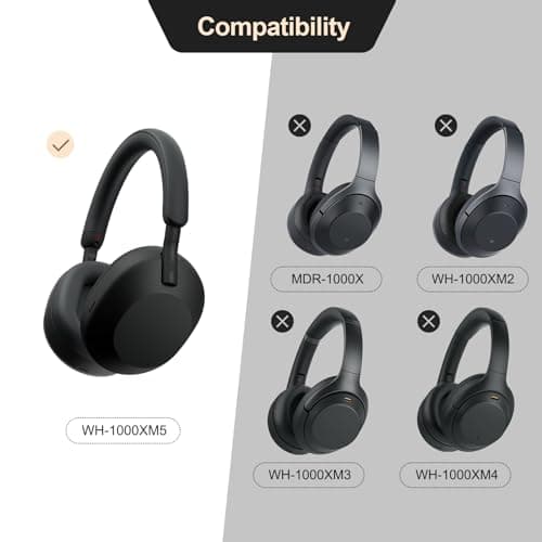 Aurivor Genuine Leather Ear Pads Cushions for Sony XM5 Noise Canceling Headphones, Premium WH-1000XM5 Replacement Earpads Covers with Soft Lambskin Leather, Optimized Memory Foam (Lambskin-Black) — view 2