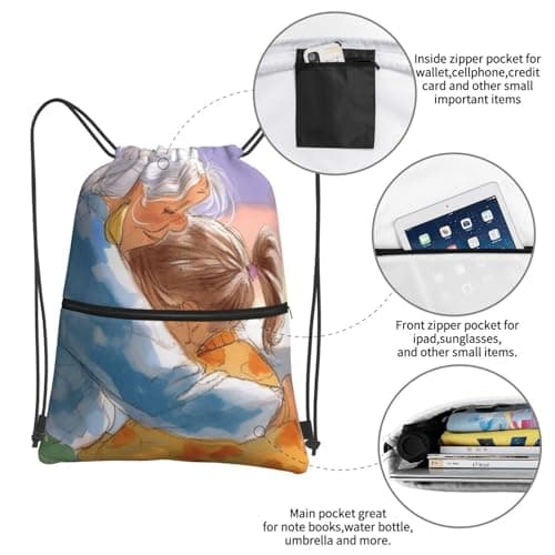 Vortithora Outdoor Grandma-Hug-Love Casual Drawstring Backpack With Zipper Pocket, Drawstring Sports Bag For Gym And Daily Use — view 4