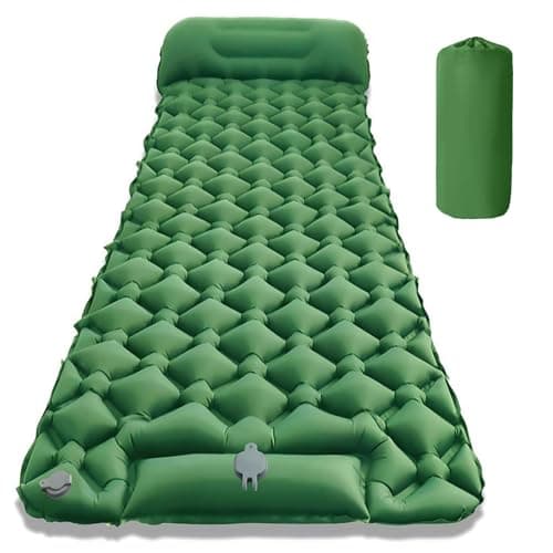 Toced Camping Sleeping Pad, Ultralight Self Inflating Sleeping Mat with Pillow Built-in Foot Pump Waterproof Compact for Backpacking Hiking Traveling Tent (Green)