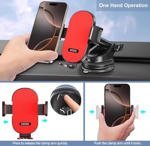 Arteck Car Mount, Universal Mobile Phone Car Mount Holder 360° Rotation for Auto Windshield and Dash, for Cell Phones Apple iPhone 15, 15 Pro, 14, 14 Pro, 13, 12, 11, SE, Android Smartphone, GPS — view 4