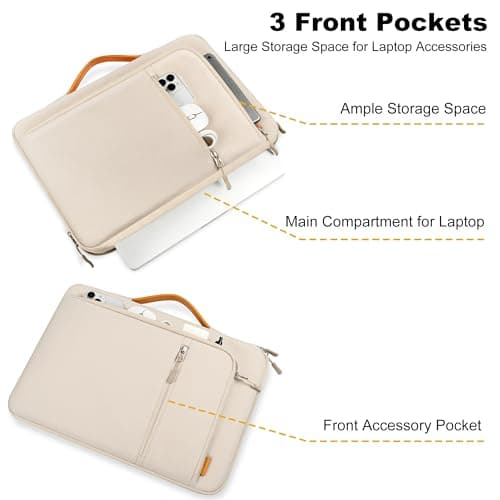 DOMISO 14 Inch Laptop Sleeve with Handle, Water-Resistant Shockproof Protective Case for 14" MacBook Pro/Air M2/M3, HP, Lenovo, Dell, ASUS, Acer, Chromebook,Beige — view 3