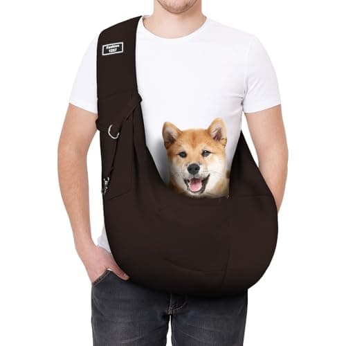 AUYAO Dog Carrier Bag Cat Sling Reversible Hands-Free Pet Carry Sling Puppy Carrier with Adjustable Shoulder Strap Crossbody Satchel Dog Purse with Pocket for Outdoor Walking Travel & Shopping(Brown)