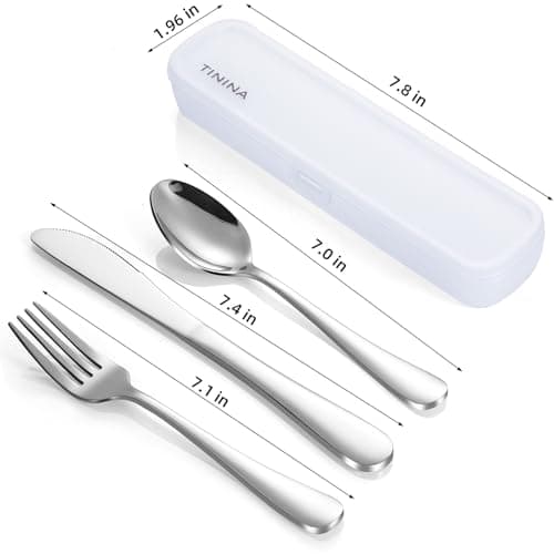 Camping Cutlery Set with Case, 4-Piece Stainless Steel Portable Travel Utensils, Reinforced Case with Snap-Lock Closure, Lunch Box for Camping Work School, Fork Spoon Knife, Dishwasher Safe, Silver — view 5
