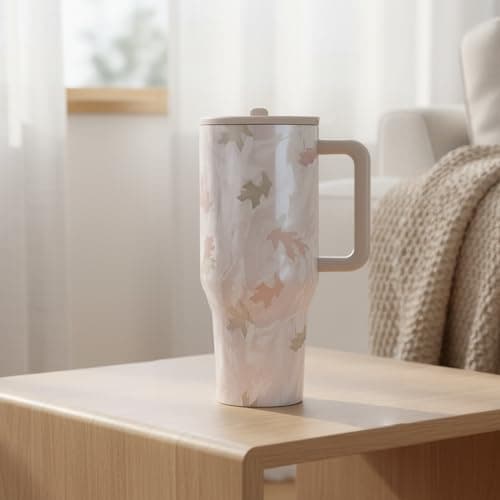 ZHUIYIWIN Tumbler with Folding Straw and Handle, Water Bottle Coffee Cup Travel Mug for Cold or Hot Drinks, Double Wall Stainless Steel Vacuum Insulated Tumbler (Camo, 890 ml) — view 2