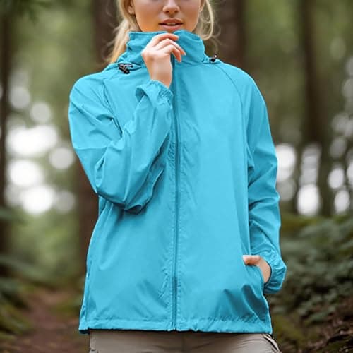 Womens Waterproof Running Jacket Quick Dry Lightweight Raincoat Hooded Rain Jacket Thin Sunscreen Water-Resistant Sports Hiking Walking Jackets Spring Autumn Summer Rain Coats Sun Protection Coat — view 2