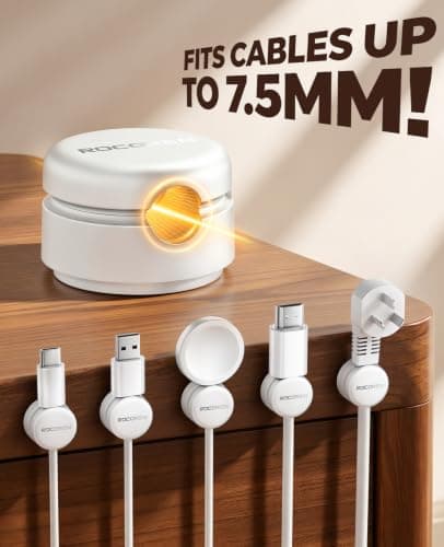 Rocoren Cable Tidy Clips, Self Adhesive Magnetic Wire Holder, White, 12Pack — view 5