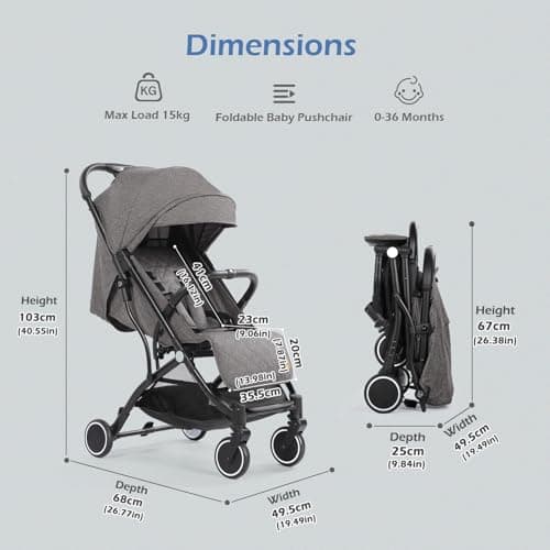 Hello-5ive Baby Stroller, Lightweight Compact Foldable Baby Pushchair with Rain Cover, Mosquito Net, Five-Point Harness, Adjustable Seat, Travel Buggy Pram from Birth 0-3 Years (Dark Grey) — view 2
