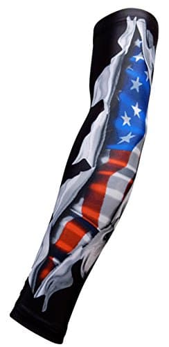 SportsFarm NEW! Moisture Wicking Compression Arm Sleeve (Black US Flag Ripping Through, Small)