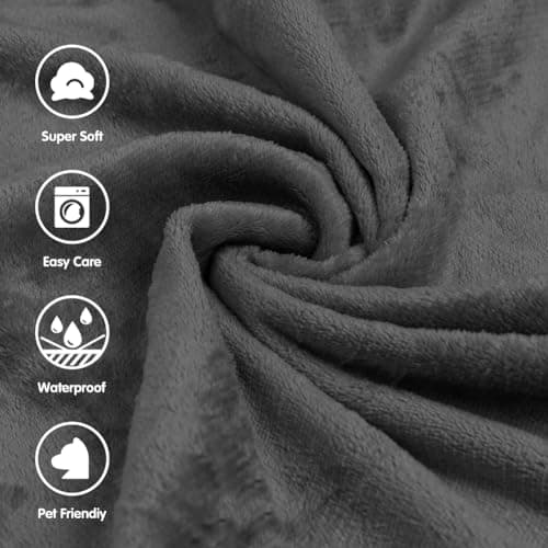 DUJUIKE Waterproof Bed Blanket, Waterproof Dog Blanket, Double-Sided Flannel Leak-Proof and Spill-Proof Cover Blanket for Dogs and Cats, Home Protection Cover, Camping and Travel (Grey, 152x202cm) — view 5