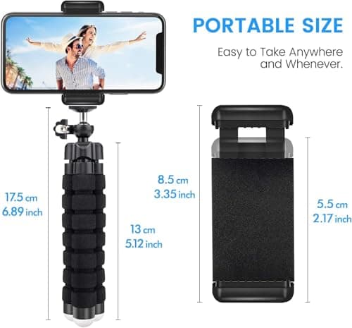 Flexible Mini Tripod Holder with Bluetooth Control-360° Rotatable Phone Stand with Rubber Grips Portable Travel Camera Mobile Phone Mount Compatible with iPhone, Android Phones, GoPro (Dark black) — view 4