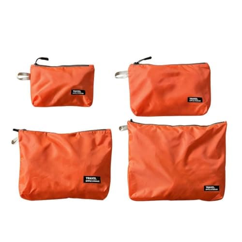 4-Piece Travel Organizer Bags for Luggage, Nylon Zipper Pouch Set (Orange)