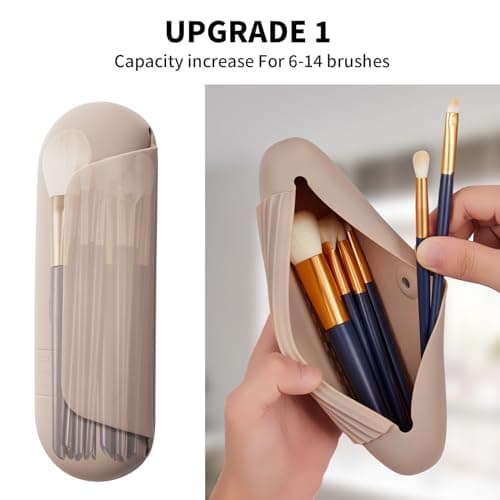 AGIKET Silicone Makeup Brush Holder Travel Cosmetic Bag：Soft Portable Cosmetic Face Brushes Holder with Upgrade Anti-Fall Out Magnetic Closure, Large Travel Makeup Brush Case - Walnut — view 2