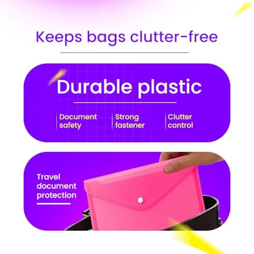 Plastic Document Wallets A5 File Folder 6 Pack with Stud Fastener Button - Assorted Colour Ideal for Office, School and Personal Uses — view 3