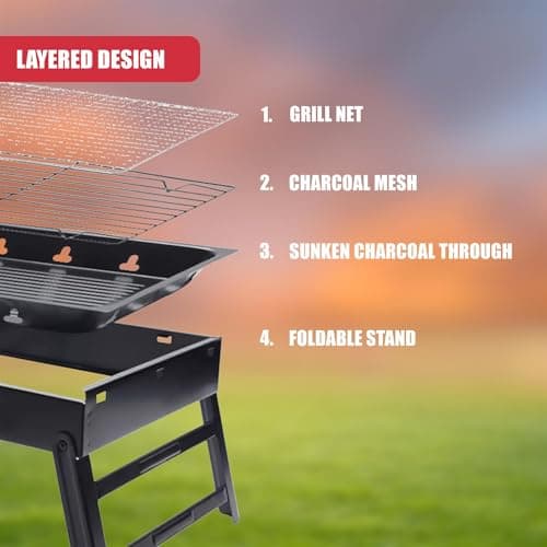 GEEZY Portable Charcoal BBQ Grill – Foldable & Compact for Camping, Travel, Garden – Quick Setup, Space-Saving with Carry Handle – Heat & Rust Resistant Small Barbecue – Great for Barbeque Enthusiasts — view 4
