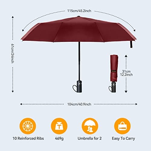 TechRise Umbrella Compact Windproof Travel Umbrellas: Easy Auto Open Close, Strong Fiberglass Frame, Durable Folding Lightweight Portable Automatic Backpack Umbrella for Men and Women, 10 Ribs — view 5