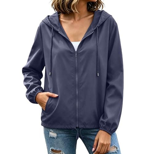 Lightweight Waterproof Jacket for Women Windproof Outdoor Hooded Coats Ladies Hiking Running Raincoats Breathable Jacket Quick Dry Sunscreen Windbreaker Travel Walking Cycling Athletic Sports
