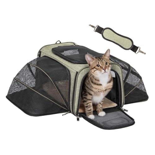 Petsfit Expandable Cat Carrier, Airline Approved Soft-Sided Pet Travel Bag for Small Dogs & Cats, Dual-Sided Extension Up to 5kg, Washable Grey Pet Carrier for Travel