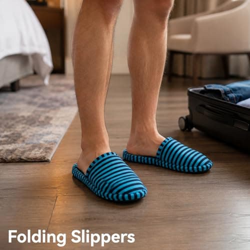 equlup Foldable Indoor Slippers, Portable Soft Cotton Shoes with a Storage Bag Anti Slip Reusable Bedroom Indoor Slippers for Home Hotel Spa Salon Travel (Men) — view 3