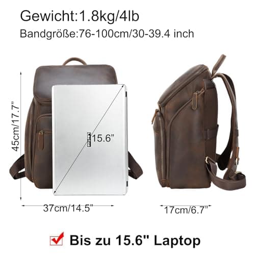TIDING Genuine Leather Travel Backpack for Men Fits 15.6'' Laptop — view 3