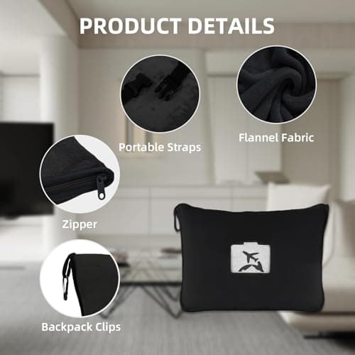 2 in 1 Travel Blanket and Pillow, Black — view 3