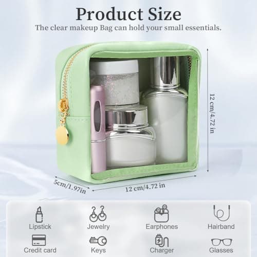 Aucuu Clear Makeup Toiletry Bag - Mini Transparent Waterproof Cosmetic Case for Travel, Daily, School, Work (Pink) — view 3