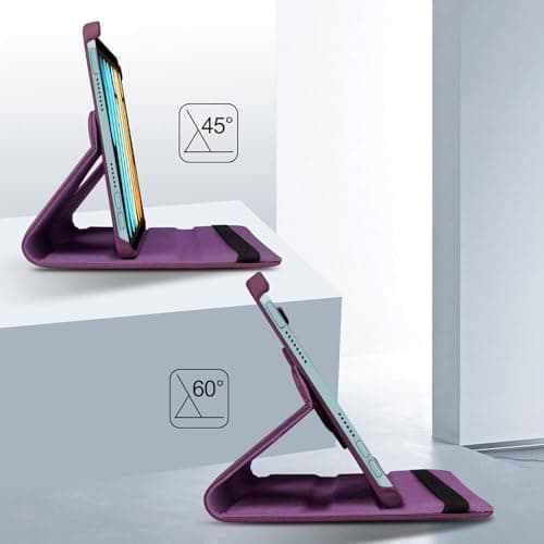 Worldbiz Case for iPad Mini 7 (A17 Pro, 2024) / iPad Mini 6 2021 8.3-Inch, 360 Degree Rotating Leather Protective Stand Cover, Auto Wake Sleep, A2995/A2996/A2567/A2568 (Purple) — view 6