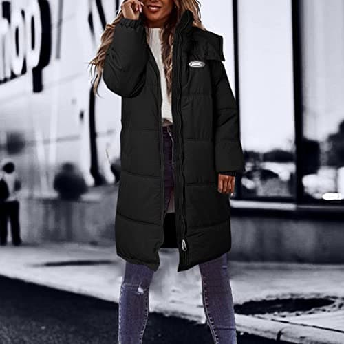 Cocila Long Coat For Women Casual Solid Down Cotton Padded Jacket Vest Zipper Pocket Loose Sleeve (Black, M) Black Womens Winter Coats Women'S Ski Jackets Waterproof Green Thermal Cream Packable — view 4