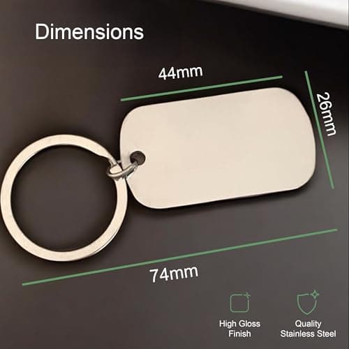 Custom Engraved Dog Tag Keyring – Personalised Stainless Steel Keyring for Him or Her – Velvet Bag – Black, Silver, Gold, Rose Gold – Add Your Own Text (Silver) — view 3