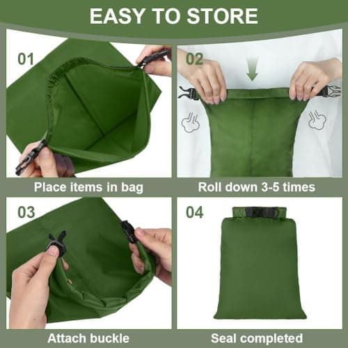 vsshe Waterproof Dry Bags 6PCS, Lightweight DryBags, Compression Sack Canoe Bag with1.5L, 2.5L, 3L 3.5L, 5L, 8L Sacks Bag for Kayaking Rafting Boating Hiking Camping Travel Backpacking Green — view 4
