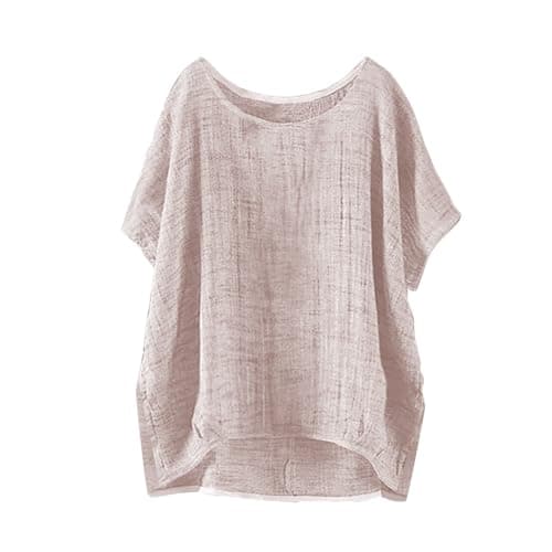Women's Linen Blouse Summer Muslin Short Sleeve Shirt Crew Neck Basic Tops Elegant Cotton Linen Tops Plain Summer Vacation Beach Travel Blouse Light and Airy Sport Yoga Blouses & Tunics for Women