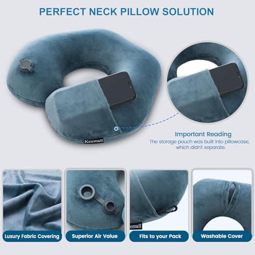 Keemall Inflatable Travel Neck Pillow for Airplane Train Car Washable Pillowcase U Shaped Office Napping Pillow — view 6