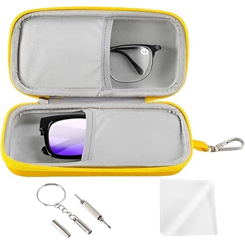 DXPETA 3-Piece Hard Shell Glasses Case with Eyeglass Repair Kit and Cleaning Cloth, Protective Sunglasses Case for Women and Men, Portable Travel Glasses Organizer for Daily Commuting