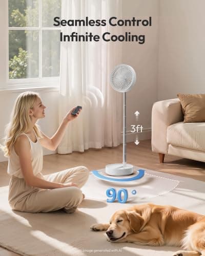 Gaiatop Portable Pedestal Fan, 16000mAh Battery, Max 74 Hours Runtime, Foldable Oscillating Pedestal Fan, Folding Desk Fan, LED Light, Case and Remote Control — view 5