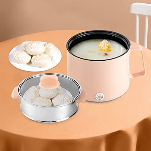 1.7L Electric Hot Pot 220V Portable Mini Cooker with Steamer & 300W/600W Dual Power Multi-functional Portable Electric Pot for Home, Travel & Camping (Pink) — view 2