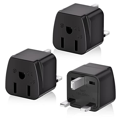Plug Adapter 3 Pack, US to UK Travel Plug Adapter, HITRENDS Plug Adapter 3 Pin to 3 Pin UK plug Type G US to UK, Black