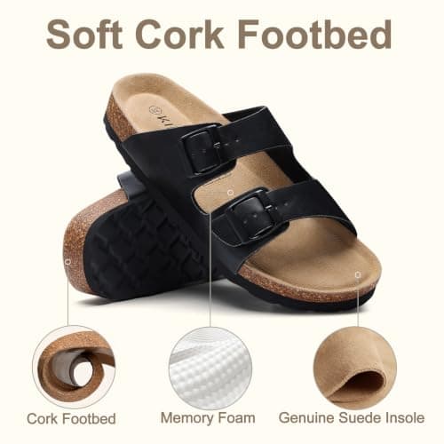 KIDMI Women Sandals Arch Support Cork Footbed Slide,Black Oily 5 — view 5