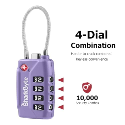 SharkByte TSA Suitcase Locks - 4-Dial Security Travel Combination Padlock, Flexible Wire Cable Travel Lock for Suitcases Luggage Case Travel Bag Gym Locker Code Small Padlock (Pack of 1) — view 5