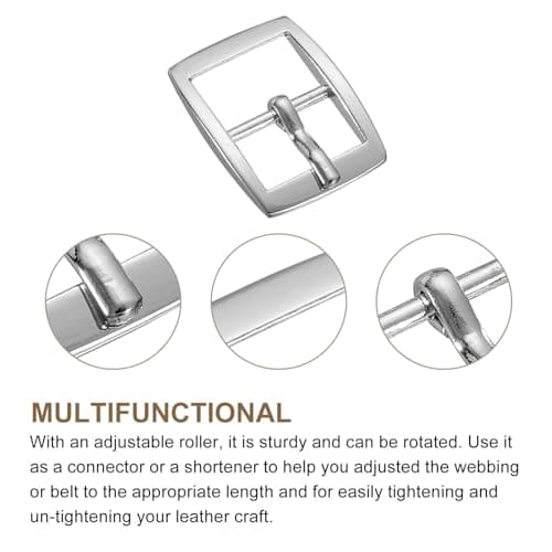 sourcing map Metal Roller Buckle, 4Pcs 0.63 Inch Single Prong Belt Buckle Square Center Bar Buckles for Leather Craft Accessories Belt, Silver — view 3